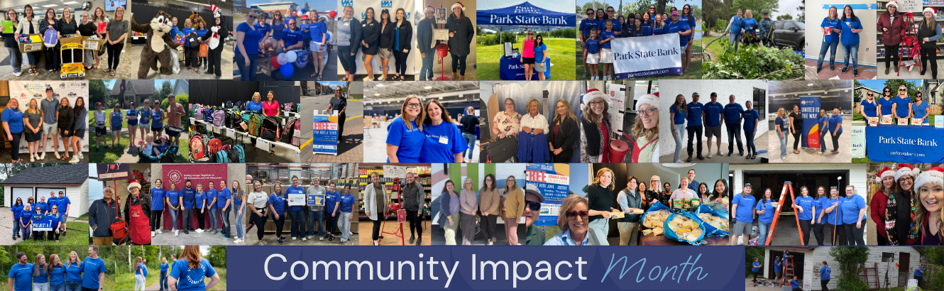 Photo collage of Park State Bank Employees volunteering