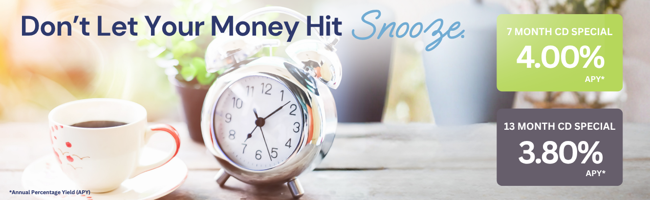 Picture of an alarm clock with a heading "Don't let your money hit snooze."